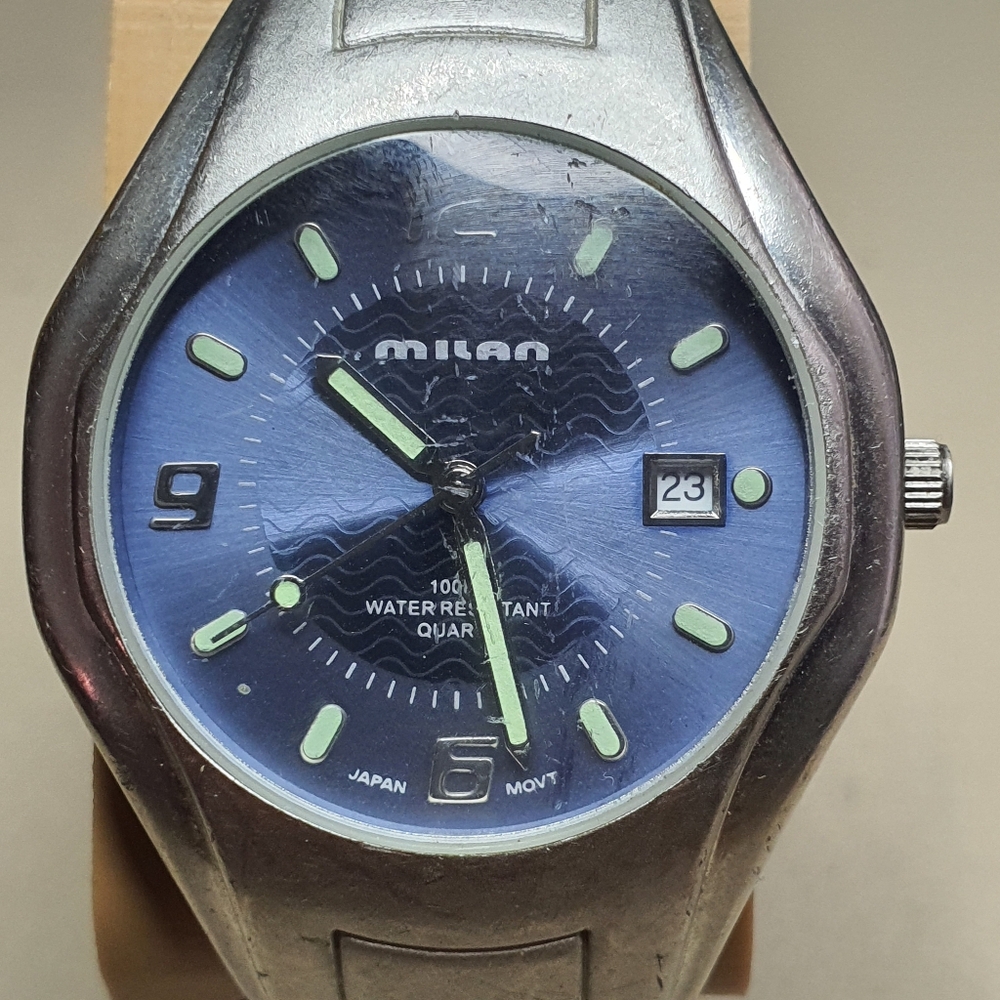 10/$20 Advance Milan Silver/Blue Stainless Steel Men's Watch w/Date